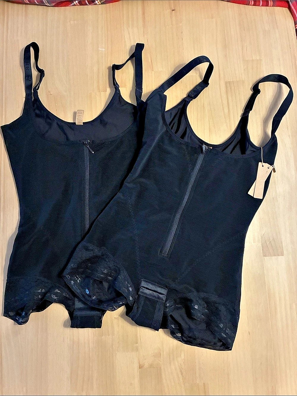Shapellx Lot of 2 Zipper Front Open Bust Brief Bodysuit Black Medium